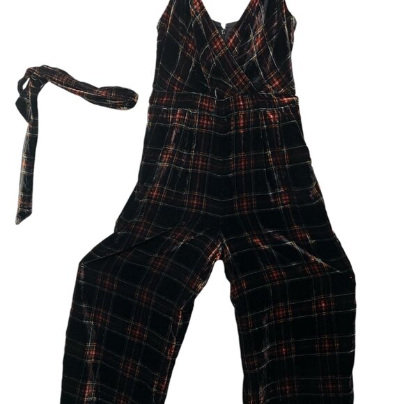 J. Crew Womens Velour Black Plaid Jumpsuit  Size 4 With Belt - Picture 2 of 10
